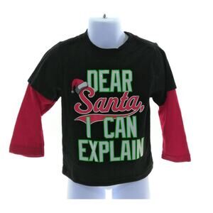 Holiday Time Boys 2T Christmas Shirt Black Red Long Sleeve Cotton